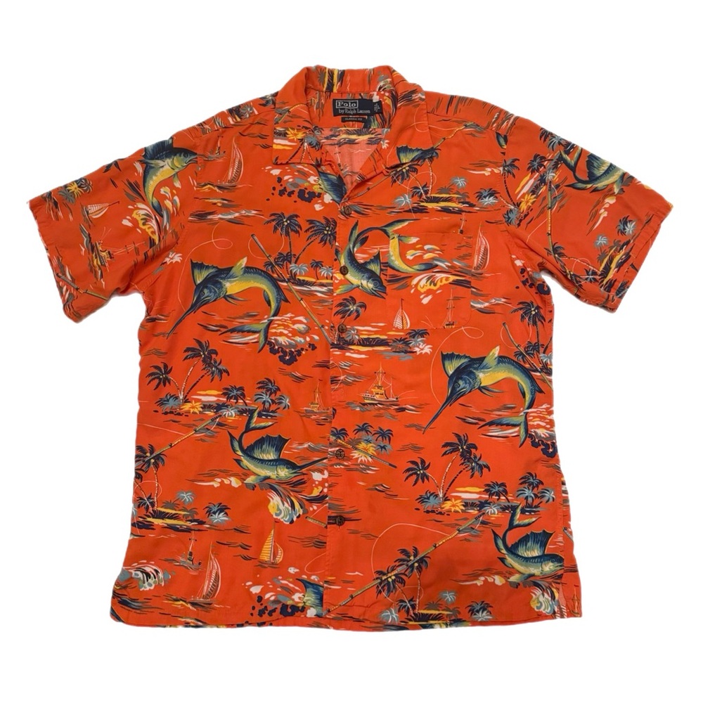 Polo Ralph Lauren Orange Swordfish Tropical Coastal Button Down Shirt Size Large